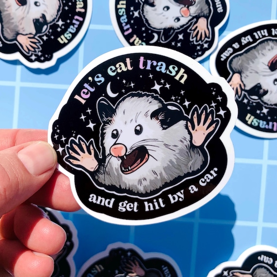 Funny Possum Sticker Unhinged Decal Oppossum Sticker Ironic Mental Health Sticker Trash Can Decal Hilarious Gift for Him Hard Hat Sticker