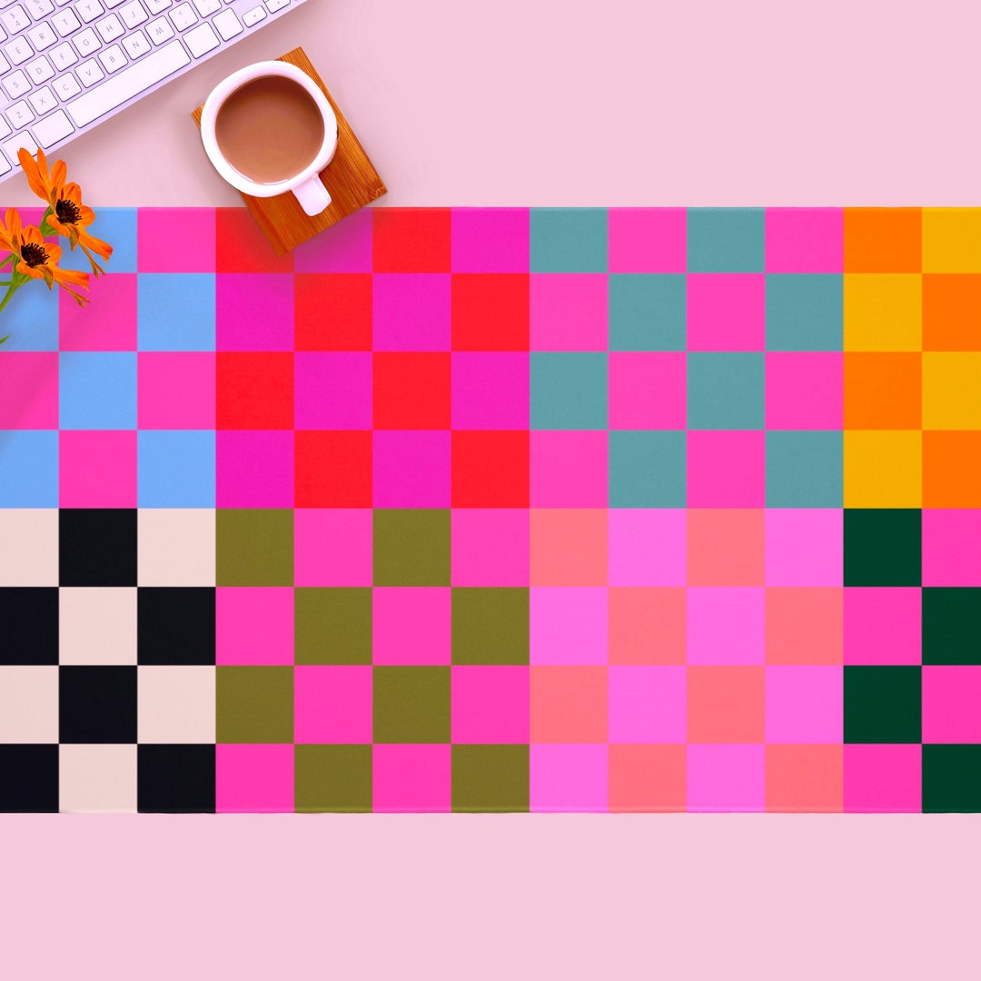 Pink Desk Mat Trendy Checkered Aesthetic Desk Pad Computer Retro Style