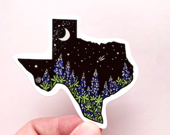 Texas Sticker Austin TX Bluebonnet Decal Wildflower Gift for Texan Hiking Longhorn College Water Bottle Kindle Laptop Car Bumper Cute Mirror