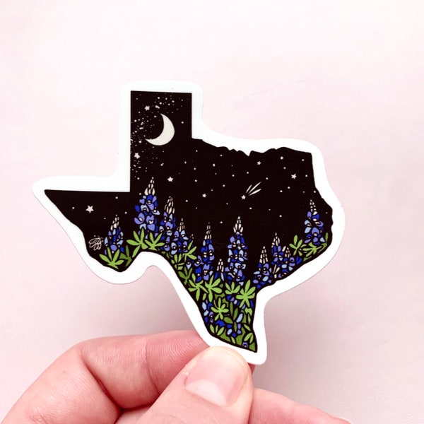 Texas Sticker Austin TX Bluebonnet Decal Wildflower Gift for Texan Hiking Longhorn College Water Bottle Kindle Laptop Car Bumper Cute Mirror