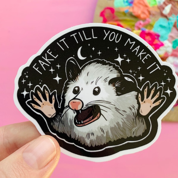 Funny Possum Sticker Unhinged Humor Decal Opossum Meme Mental Health Anxiety Homebody Weird Emo Sarcastic Gift Kindle Macbook Mirror Cute