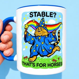 Rolig kattmugg ADHD presentidé udda heminredning dopaminsaker konstig mugg Goblincore kaffekopp mental hälsa humor sarkastisk present regnbågsmugg
