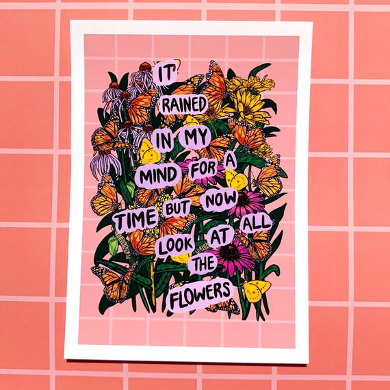 Monarch Butterfly Art Flower Print Dopamine Decor Self Affirmation Themed Gift Nature Motivational Quote Office Decor Beautiful Wall Decor