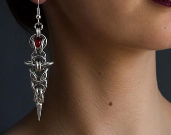 Spiked Chainmail Earrings – Gothic Stainless Steel Statement Jewelry | Handmade Dark Alternative Earrings