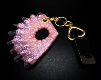 Amethyst Crystal Book Page Holder & Bag Charm — OOAK Hand Sculpted Thumb Ring Bookmark with Natural Gemstones, Witchy Gothic Reader Gift