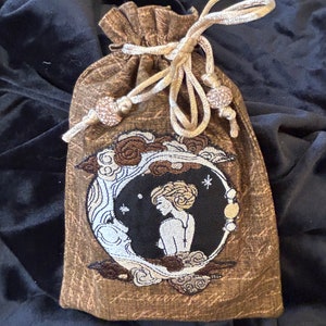 Moon with woman tarot bag/Tarot Pouch/Drawstring Bag