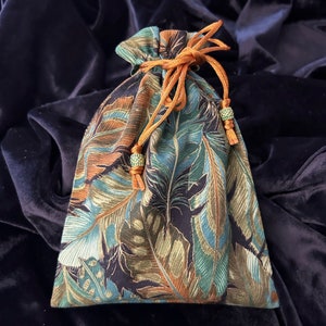 Bolsa para cartas del Tarot con hojas otoñales y plumas, bolsa para el Tarot, bolsa con cordón