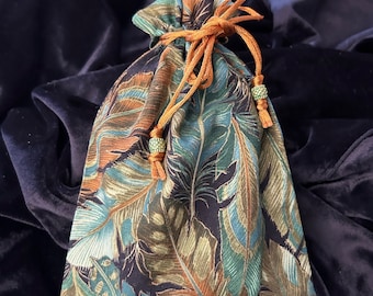 Autumn leaves/Feathers Tarot Card Bag/Tarot Pouch/drawstring bag