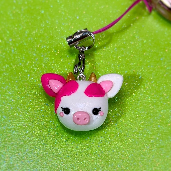 Kawaii Strawberry Cow Charm, Handmade Polymer Clay Charms, Phone Strap Charms, Cute Keychain Bracelet Charm, Miniature Jewelry Gifts Toy USA