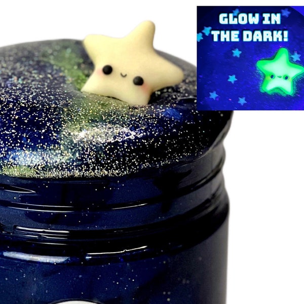 Aurora Borealis Glow In The Dark 9oz. Color Shift Slime w/ Blacklight & Kawaii Star Charm, Thick Jelly, Birthday Party Favors Kids Gifts USA