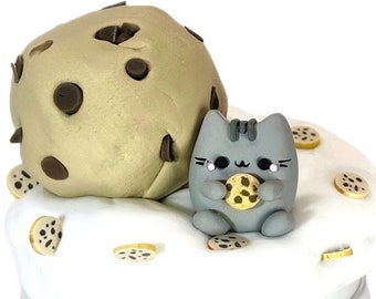 Kawaii Kitty Cat Cookie Dough Scented Slime w/ DIY Clay Kit & Charm, Chocolate Chip Ice Cream Butter Slime, Party Favors Kids Gifts Toys USA