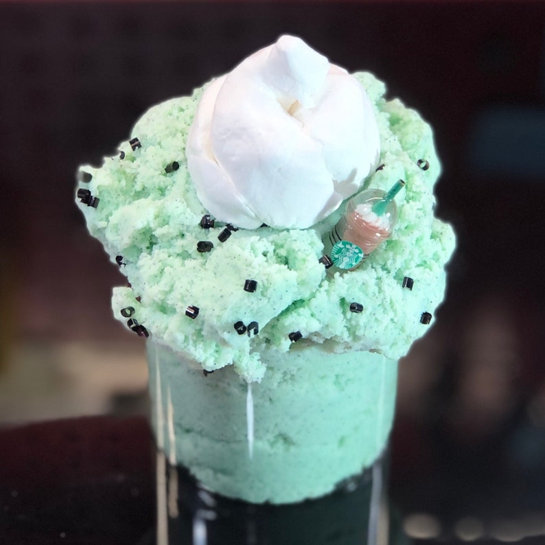 Mint Chocolate Chip Frappe Scented Cloud Creme Slime w/ Coffee Charm & DIY Clay Kit, Instant Snow Fluffy Bingsu Slime, Birthday Gift ASMR 