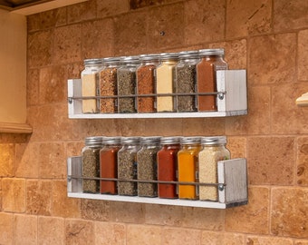 Farmhouse Kitchen Wall Mounted Spice Rack with 2 Shelves