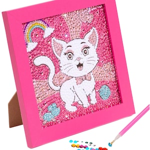 Cat Diamond Art Kits for Kids w/ 7 1/8&quot; x 7 1/8&quot; Frame - Diamond Art Kits for Kids - DIY Kits for Kids 6-12 Years Old