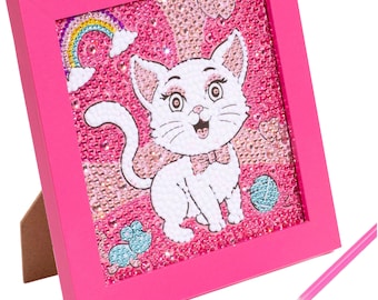 Cat Diamond Art Kits for Kids w/ 7 1/8" x 7 1/8" Frame - Diamond Art Kits for Kids - DIY Kits for Kids 6-12 Years Old
