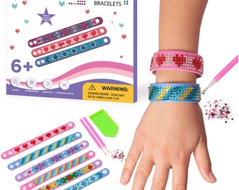 Diamond Art Bracelet Kit - Includes 6pcs - Diamond Art Kits for Kids - DIY Kits for Kids 6-12 Years Old - Compete Gem Art Kit for Kids