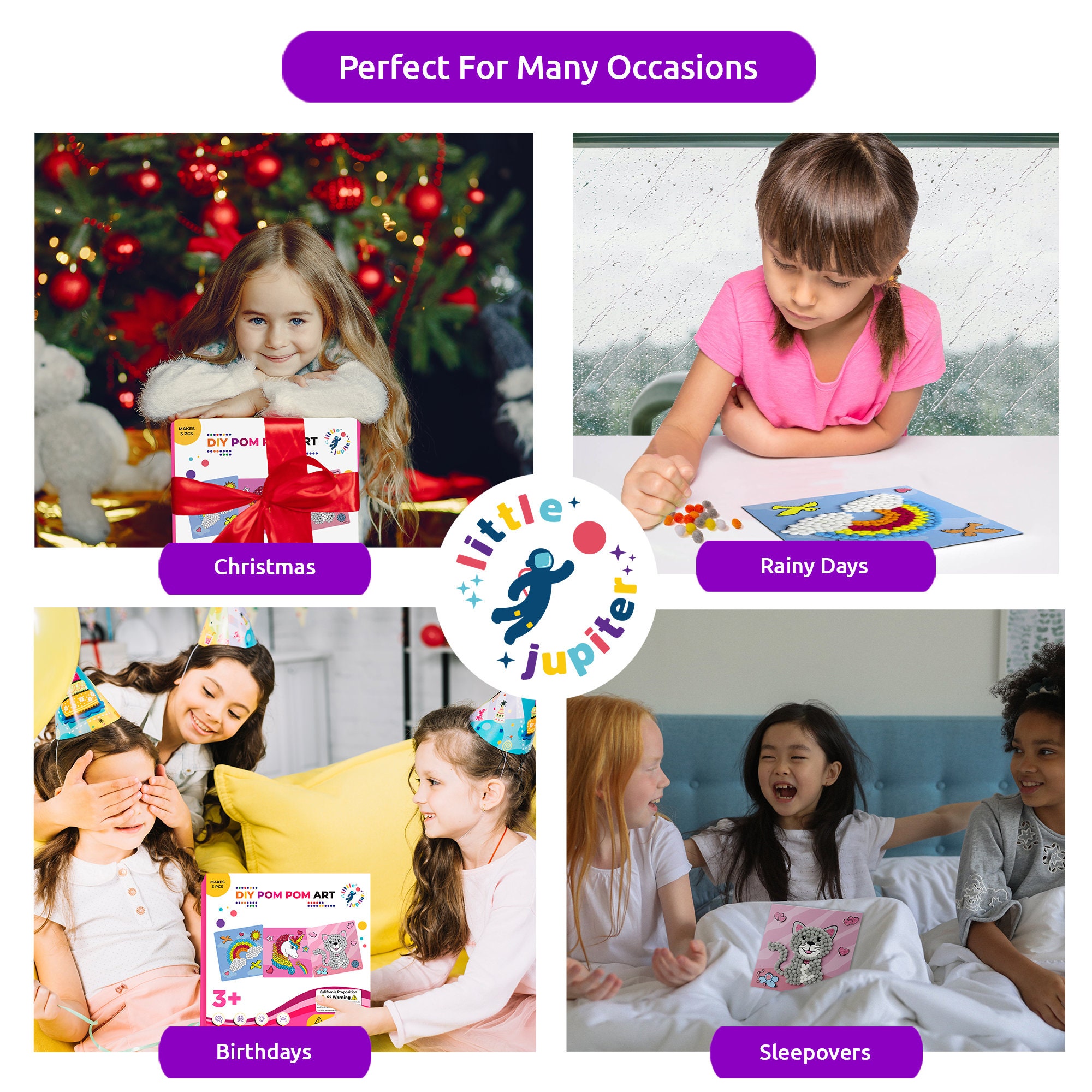 JSRQT Kit Peinture Pom Pom Licorne - Art Créatif Avec Pompons - Toile 7,8x7,8 Pouces - Cadeau DIY Pour Filles Garçons Débutants