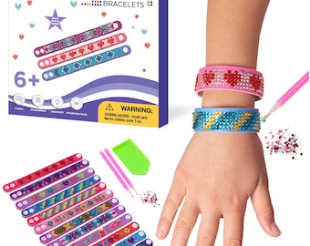 Diamond Art Bracelet Kit - Includes 12pcs - Diamond Art Kits for Kids - DIY Kits for Kids 6-12 Years Old - Compete Gem Art Kit for Kids