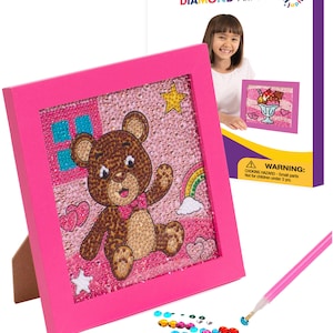 Teddy Bear Sundae Diamond Art Kits for Kids w/ 7 1/8&quot; x 7 1/8&quot; Frame - Diamond Art Kits for Kids - DIY Kits for Kids 6-12 Years Old