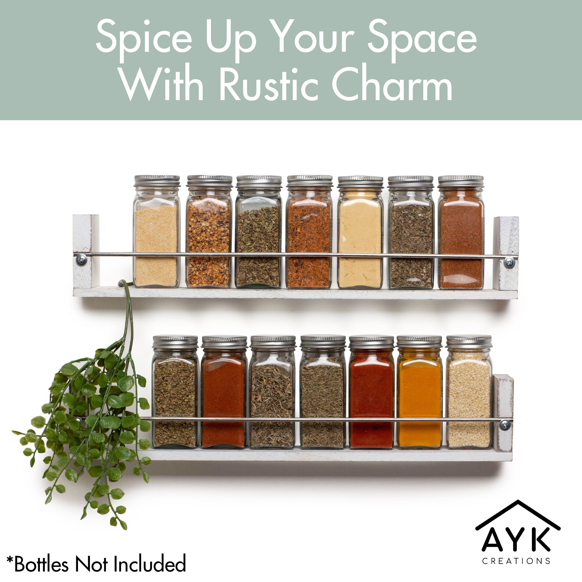 Farmhouse Kitchen Wall Mounted Spice Rack With 2 Shelves - Etsy