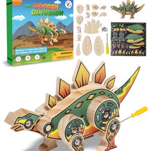 DIY Wooden Kit with Stickers - Dinosaur Series - Stegosaurus - Wood Craft for 7-12 years old - Includes Screwdriver, and All Parts