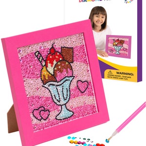 Ice Cream Sundae Diamond Art Kits for Kids w/ 7 1/8&quot; x 7 1/8&quot; Frame - Diamond Art Kits for Kids - DIY Kits for Kids 6-12 Years Old