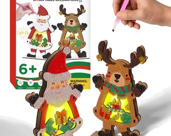 DIY Diamond Art Christmas Table Decorations- Includes 2 Diamond Art Table Top Kits - Reindeer & Santa Claus Sets