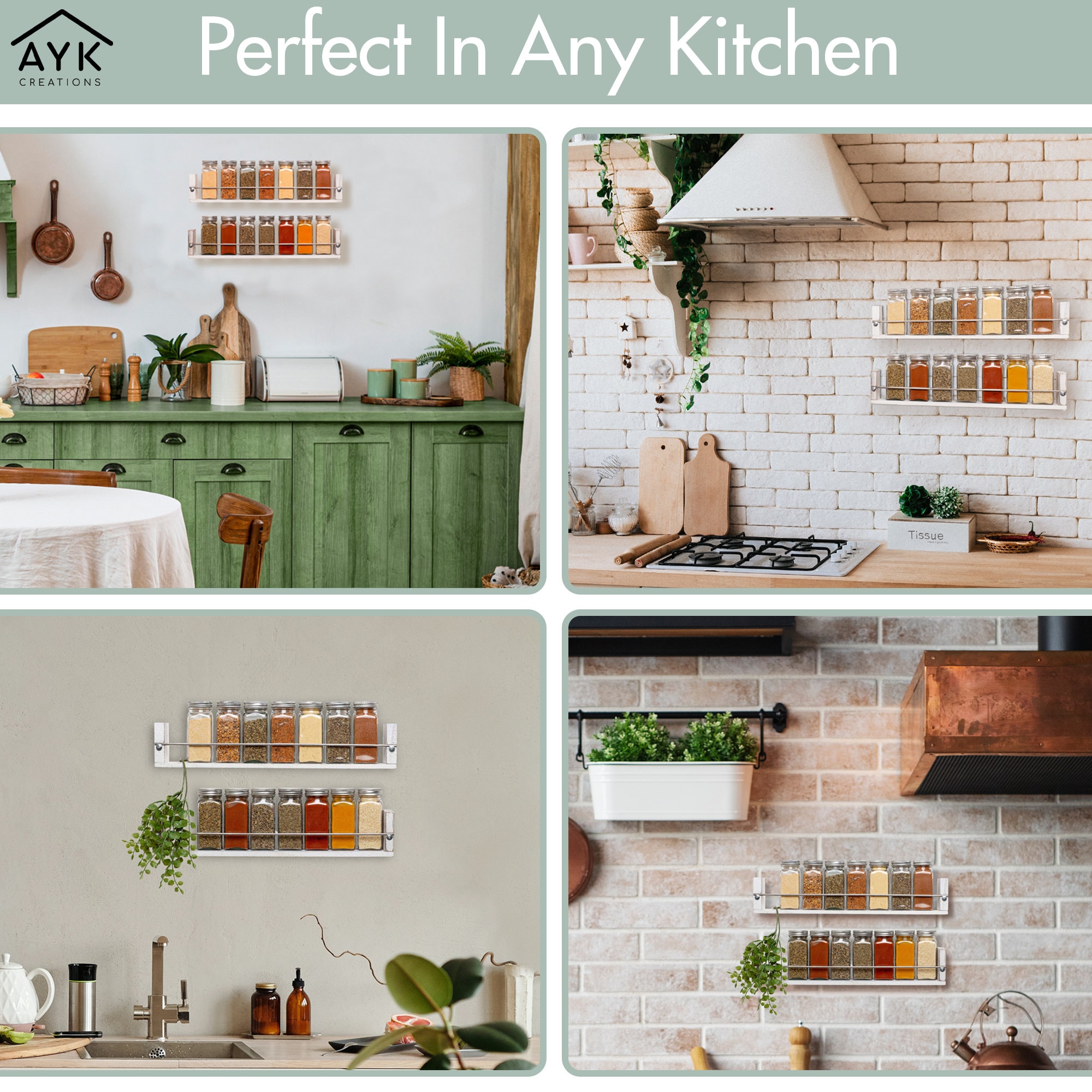 Farmhouse Kitchen Wall Mounted Spice Rack With 2 Shelves - Etsy