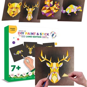 Paint & Stick (Land) - Makes 4pcs - Painting Mosaic Craft for kids 7+ - For Girls and Boys - Wood Craft Project - Makes 4pcs