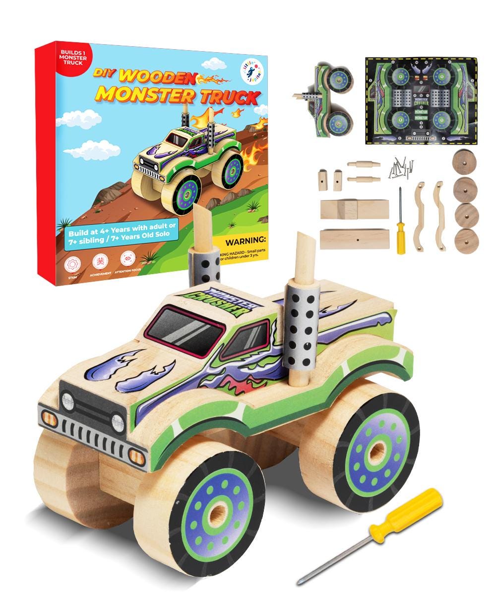 DIY Wooden Monster Truck Kit: Kids Woodworking STEM Toy