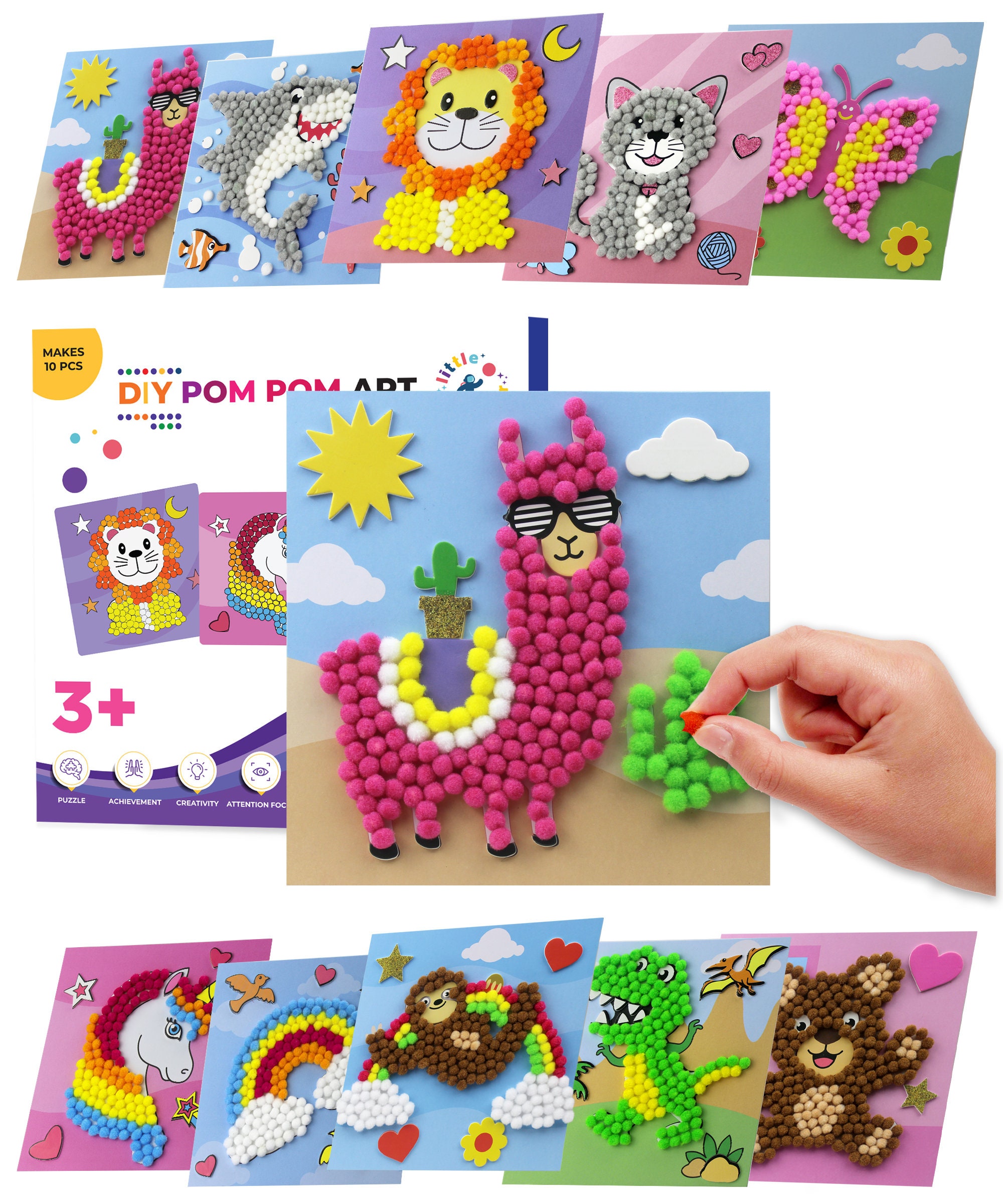 Pom Pom Art Kit: 10 Animal Crafts for Kids