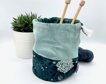 Knitting/crochet project bag 1 to 2 skeins, Low Size, Wool Bag/Coudou/Pyjamas - Frost