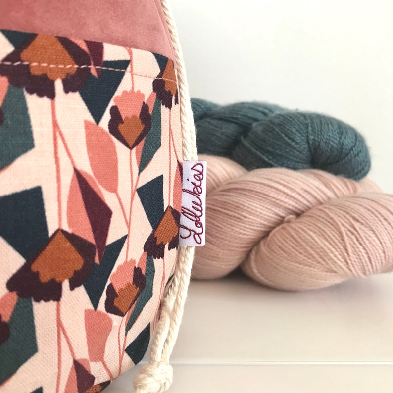 PyjamasYarn Bag Sweater Size KnittingCrochet Project Bag 5 to 6 skeins Elizabeth Large Drawstring bag in velvet and cotton fabric
