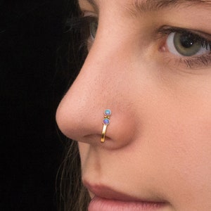 Opal Nose Hoop With Stud Surgical Steel, Nose Stud, Nose Ring 22g 20g 18g 16g, Nose Pin, Nostril Piercing, Nose Jewelry, Nose Hoop