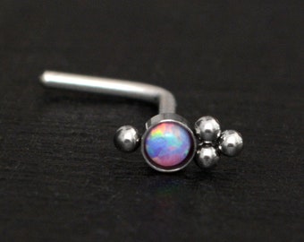 Opal Nose Stud Ring Titanium, Implant Grade Nose Bone, Nose Screw Stud, Nose Pin, Nose Piercing, Nostril Ring 22g 20g 18g 16g