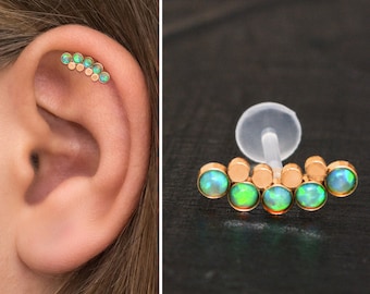 Brinco de barra curva de opala hélice, piercing de hélice Bioflex, brinco de cartilagem curvado, piercing de barra, brinco de cartilagem