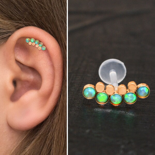 Opal Helix Curved Barbell Earring, Helix Piercing Bioflex, Cartilage Curved Earring, Barbell Piercing, Cartilage Earring Stud