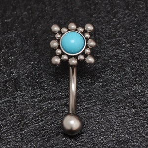 Turquoise Rook Earring Titanium, Eyebrow Jewelry, Curved Barbell Ring, Eyebrow Ring, Rook Piercing, Eyebrow Barbell, Rook Jewelry