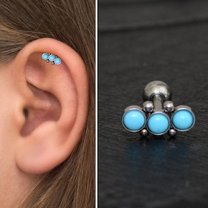Turquoise Cartilage Curved Earring Surgical Steel, Helix Stud, Curved Cartilage Earring Stud, Helix Curved Barbell Earring, Helix Piercing