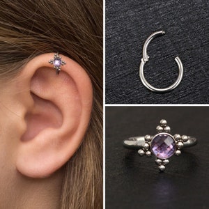 Titanio de grado de implante de perforación de cartílago, joyería de torre CZ, pendiente de tragus, aro de caracola, aro de hélice delantera, pendiente de clicker de cartílago