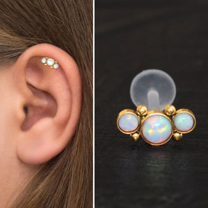 Cartilage Curved Bar Earring Bioflex, Opal Helix Curved Barbell Earring, Cartilage Piercing, Helix Piercing, Barbell Piercing