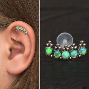 Curved Stud Earring Bioflex, Curved Cartilage Earring Stud Opal, Helix Earring, Cartilage Curved Bar Earring, Cartilage Piercing