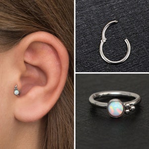 Titanium Tragus Earring Hoop, Opal Cartilage Piercing, Rook Piercing Implant Grade, Forward Helix Piercing, Conch Piercing, Clicker Hoop