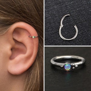 Titanium Tragus Earring Hoop, Opal Cartilage Piercing, Rook Piercing Implant Grade, Forward Helix Piercing, Conch Piercing, Clicker Hoop