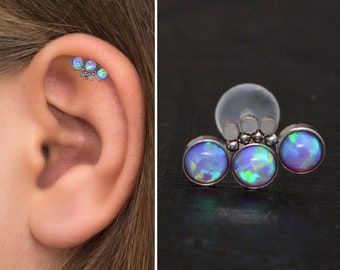 Curved Stud Earring Bioflex, Curved Cartilage Earring Stud Opal, Helix Earring, Cartilage Curved Bar Earring, Cartilage Piercing