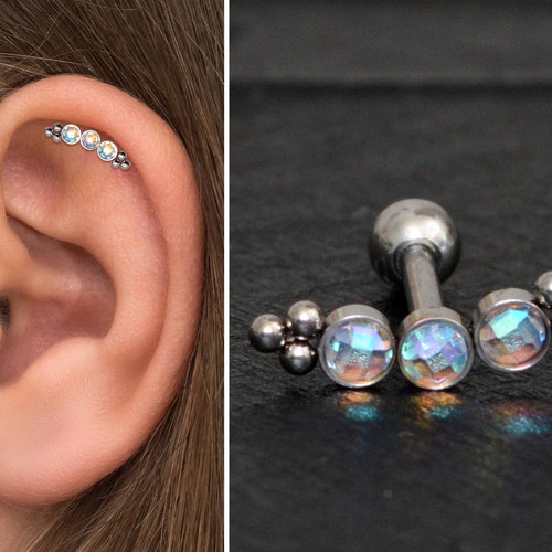 Titanium Cartilage Stud Earring CZ Implant Grade Curved Bar Etsy