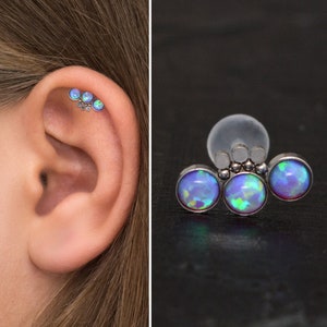 Curved Stud Earring Bioflex, Curved Cartilage Earring Stud Opal, Helix Earring, Cartilage Curved Bar Earring, Cartilage Piercing