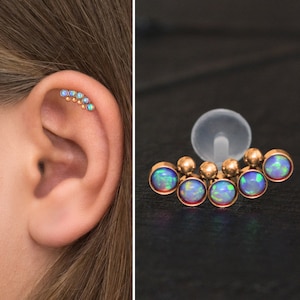 Bioflex Cartilage Curved Earring Opal, Helix Earring, Cartilage Stud Earring, Curved Bar Stud Earring, Barbell Earring