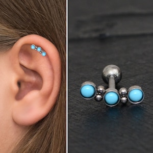 Titanium Cartilage Curved Bar Earring, Turquoise Helix Curved Barbell Earring Implant Grade, Cartilage Piercing, Helix Piercing Jewelry