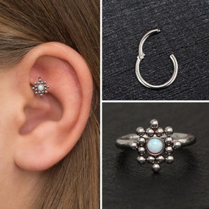 Titanio de grado de implante de perforación de cartílago, joyería de torre de ópalo, pendiente de tragus, aro de caracola, aro de hélice delantera, pendiente de clicker de cartílago